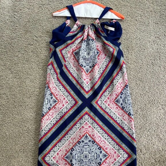 Trina Turk Dress Women Sz 0 Blue Multicolor Scarf Print Rancho Halter Farmcore - Picture 4 of 4